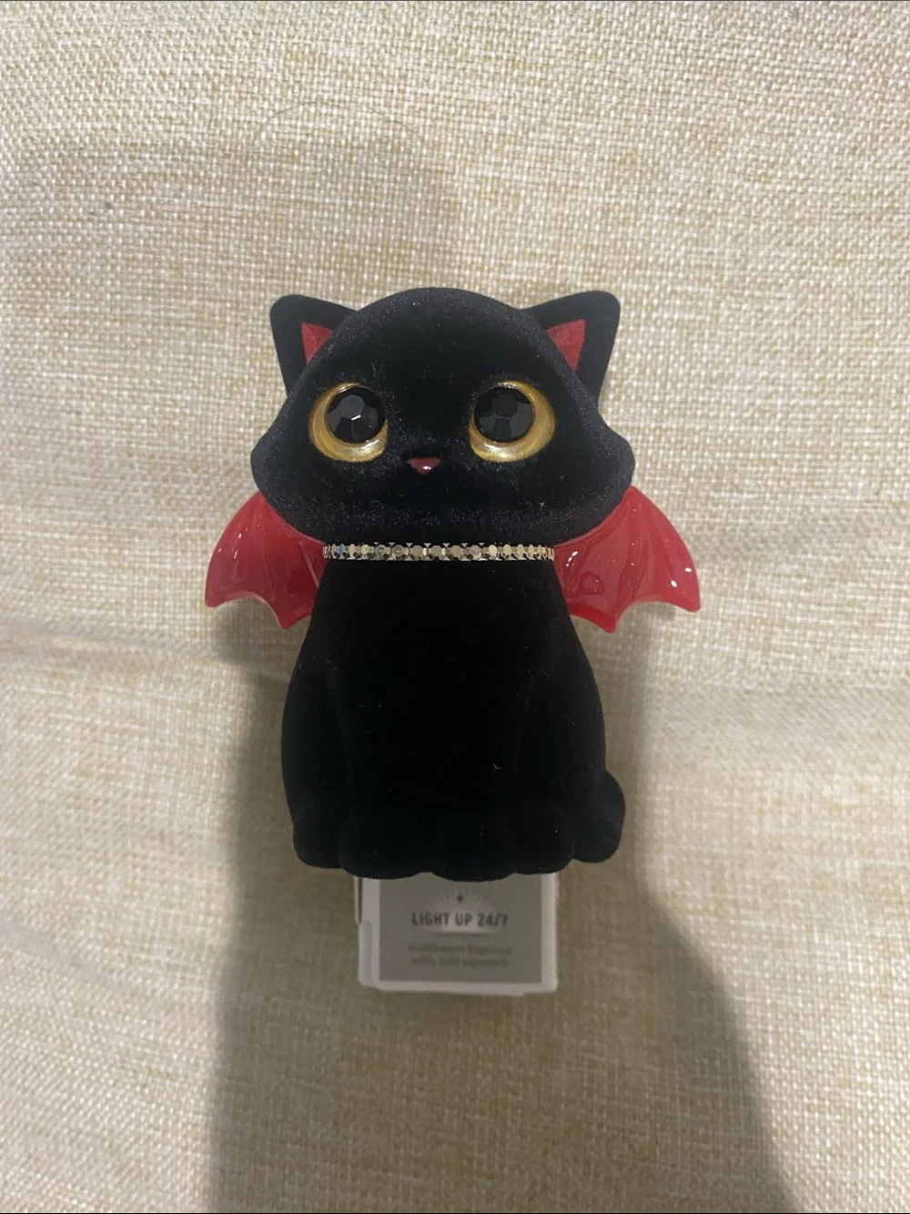 Black Velvet Cat Nightlight with Red Wings